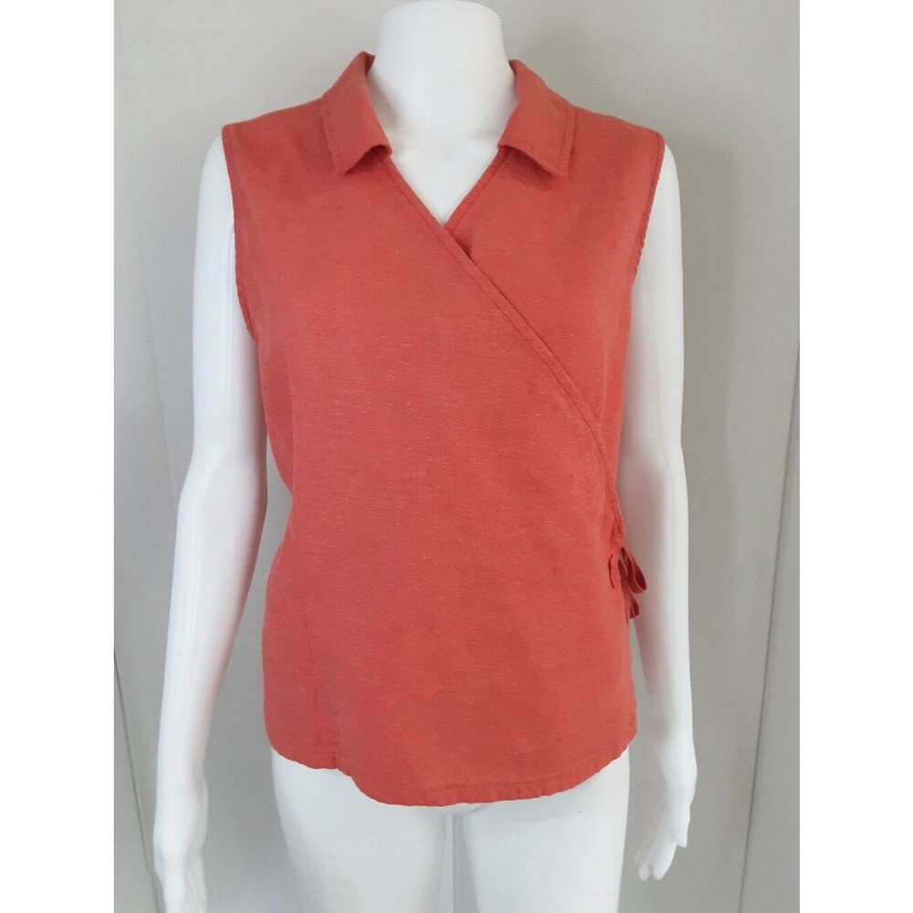 WHITE STAG Linen Blend Salmon Mock Wrap Side-tie Lagenlook Beachy Top Sz L - Vtg